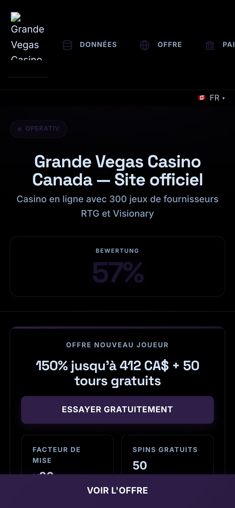 Grande Vegas Casino mobile lobby screenshot